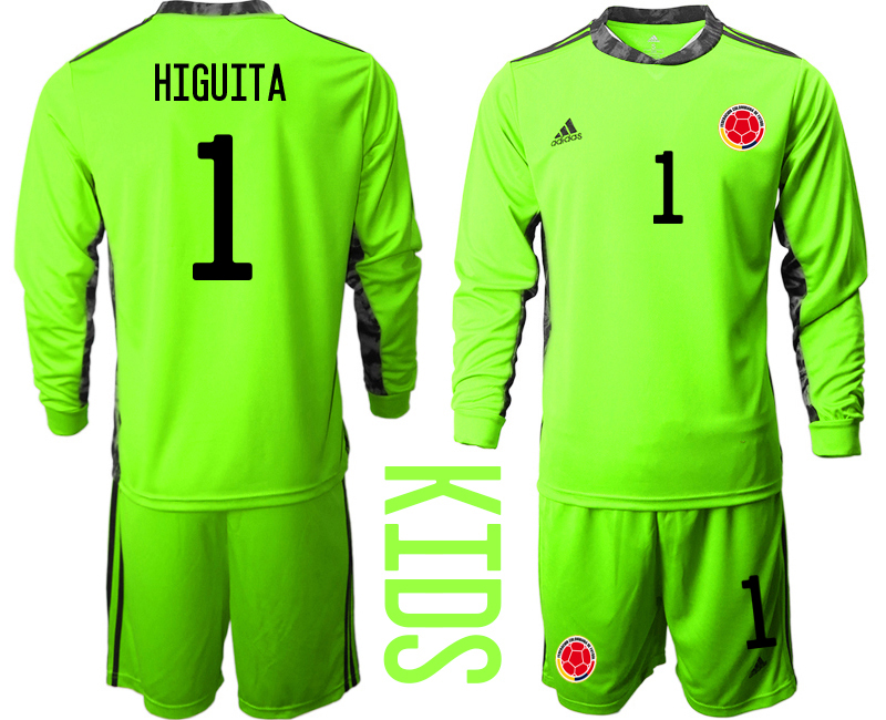 Youth 2020-2021 Season National team Colombia goalkeeper Long sleeve green #1 Soccer Jersey3->brazil jersey->Soccer Country Jersey